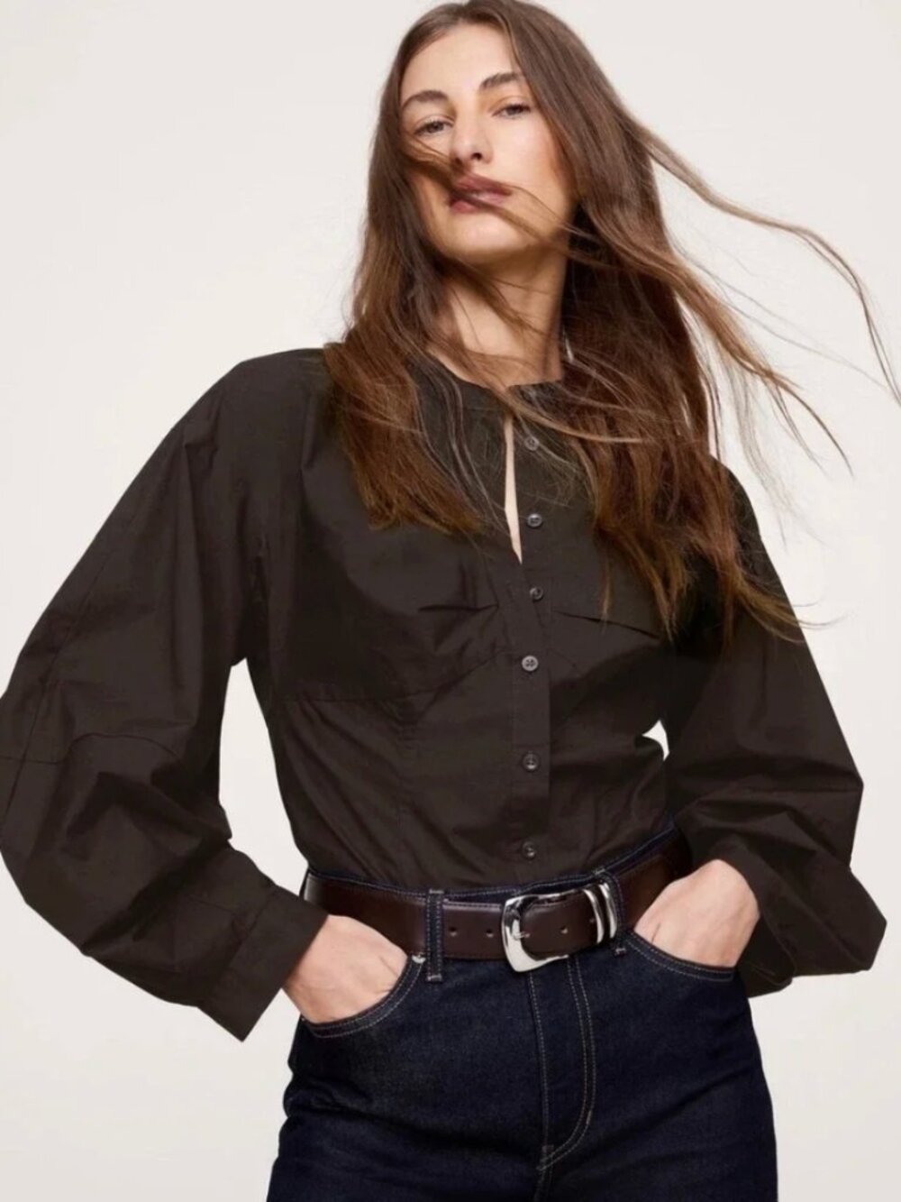 Poplin Bustier Brown Button Down